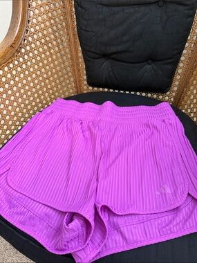 Women's Adidas Bright Purple Ribbed Athletic Shorts with Smocked Waist